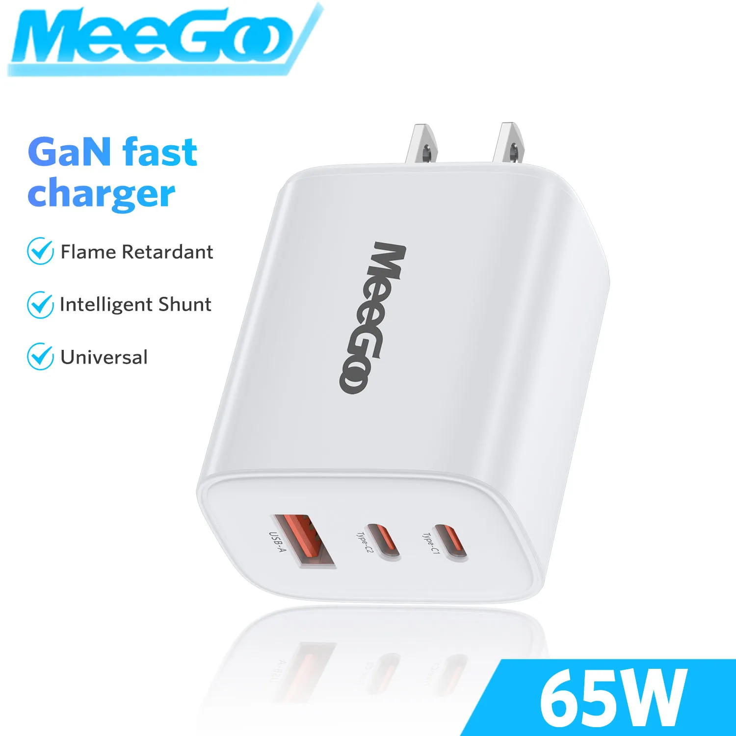 

MeeGoo GaN 65W Charger head USB Type C Cable QC3.0 PD fast Charger for Samsung iPhone Xiaomi Huawei Universal Quick Wall Charger