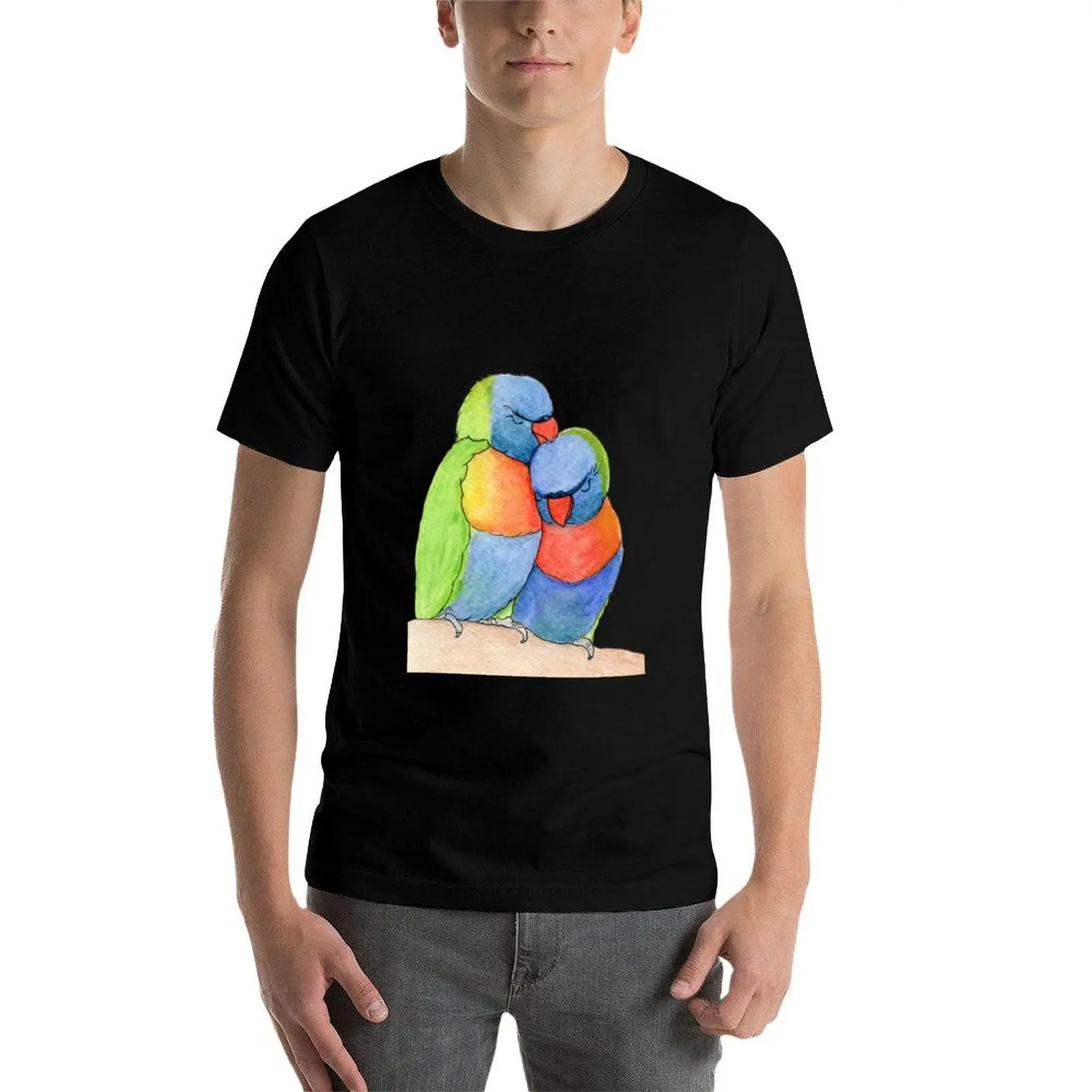 T-shirt surdimensionné Rainbow Lorrikeet Love Birds pour hommes, chemises d'été, médicaments