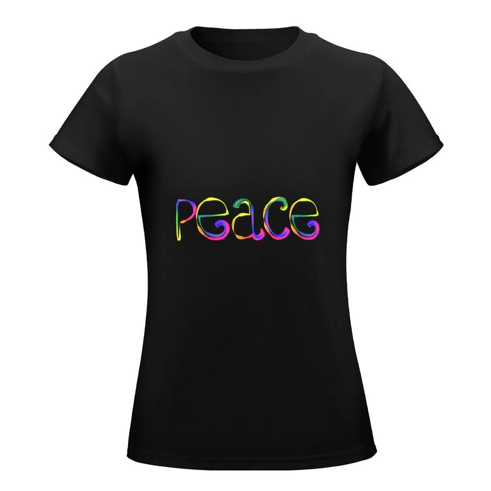 Peace Rainbow Lettering T-Shirt Blouse cute tops summer clothes tees t-shirts for Women graphic tees funny