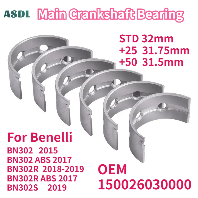 

6pc Motorcycle Engine Parts Main Crankshaft Bearing For BN302 2015 BN 302 ABS 2017 BN302R 2018-2019 BN302R ABS BN302S STD ~+50