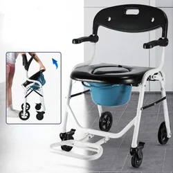Folding Potty Wheelchair for Disabled People, Home Elderly Transfer Chair, Portable Non-perforated Toilet Armrest Toilet Chairs