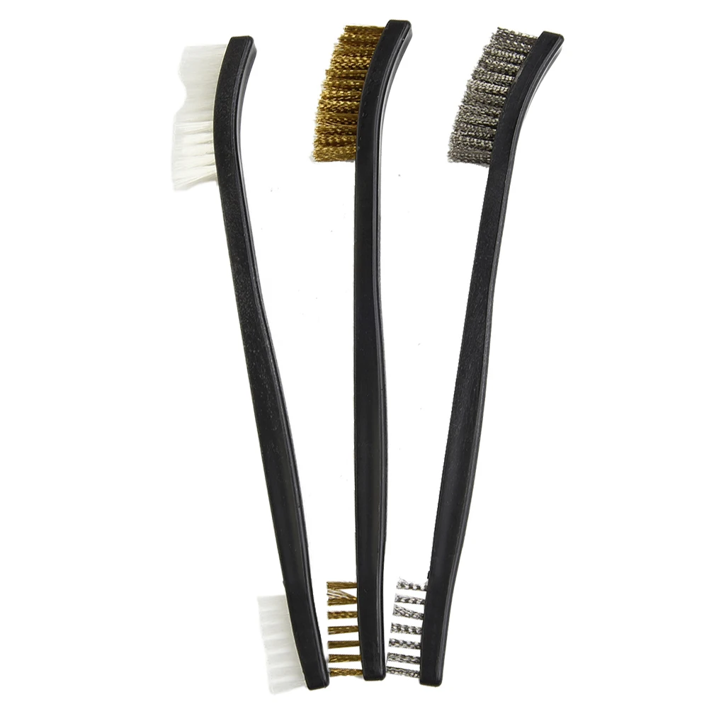 9Pcs Wire Brush Brass Nylon Steel Brushes Dual-head 17cm For Metal Rust Removal Cleaning Polishing Trimming Manual Tools