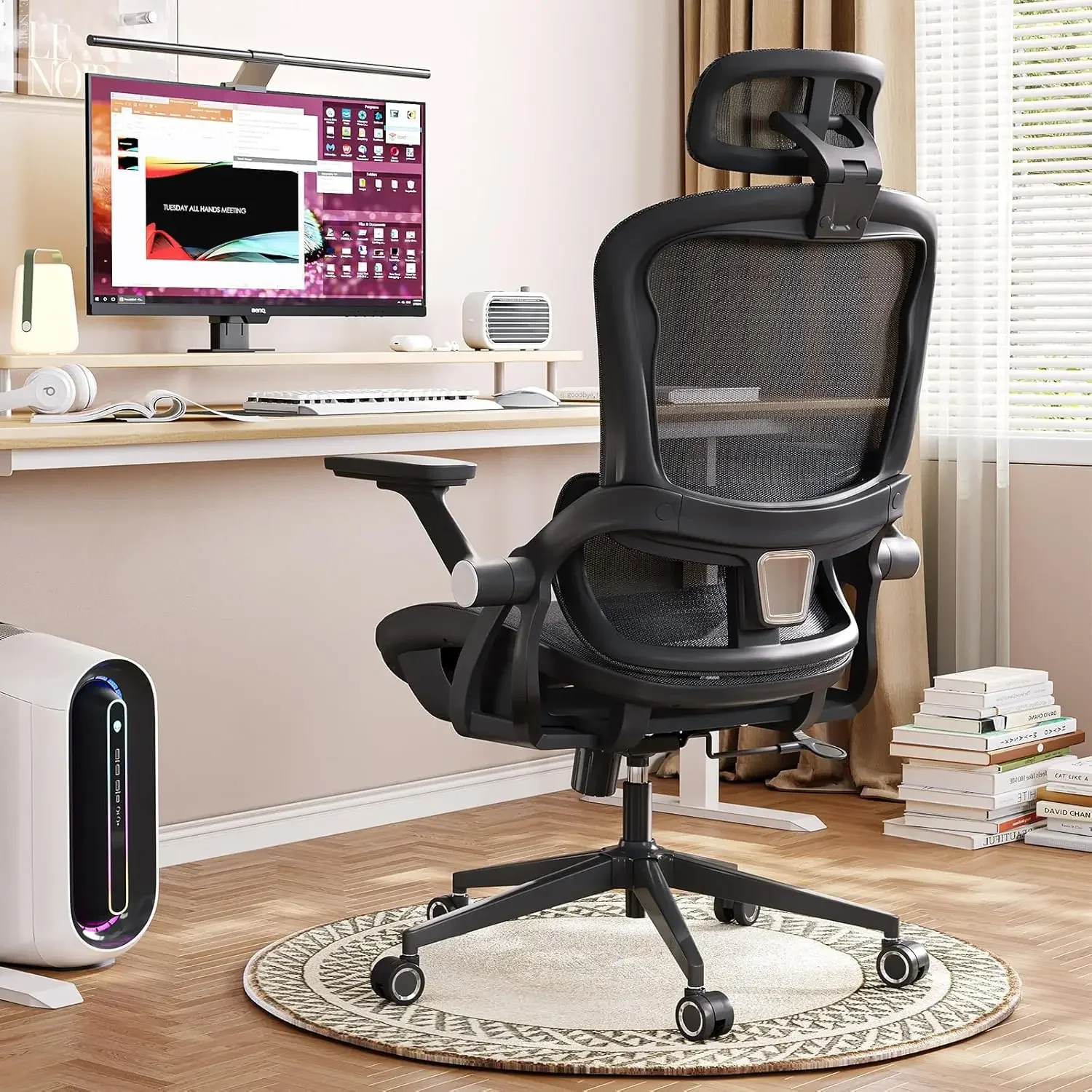 

Эргономичное офисное кресло с высокой спинкой, регулируемое настольное кресло с поясничной опорой, 2D-подголовник, 3D-откидные подлокотники