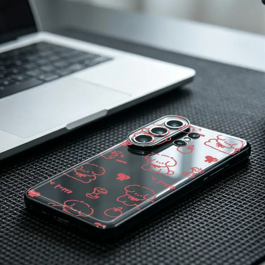 Case for Samsung Galaxy S26 S25 Edge S21 S20 Plus S22 FE S23 Ultra Note 20 Ultra 10 S24 Phone Cover Red Animal Doodle Print