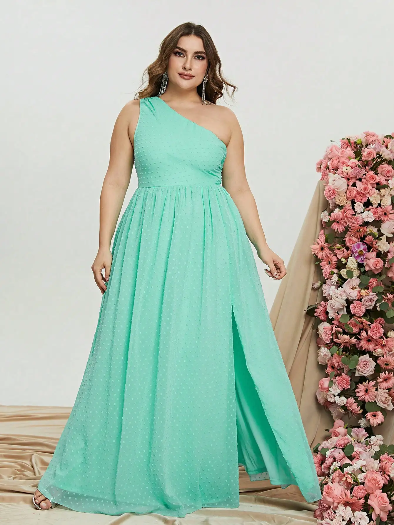 Assimétrico Chiffon A-Line Dress, Vestidos Formais, Split Thigh, Plus Size