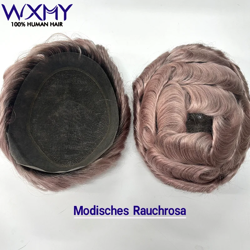 

Мужской парик-система из натуральных волос с градиентным розовым оттенком, на кружевной основе из полиуретана, дышащий, для мужчин, система замещения волос, тупе, мужской капиллярный протез