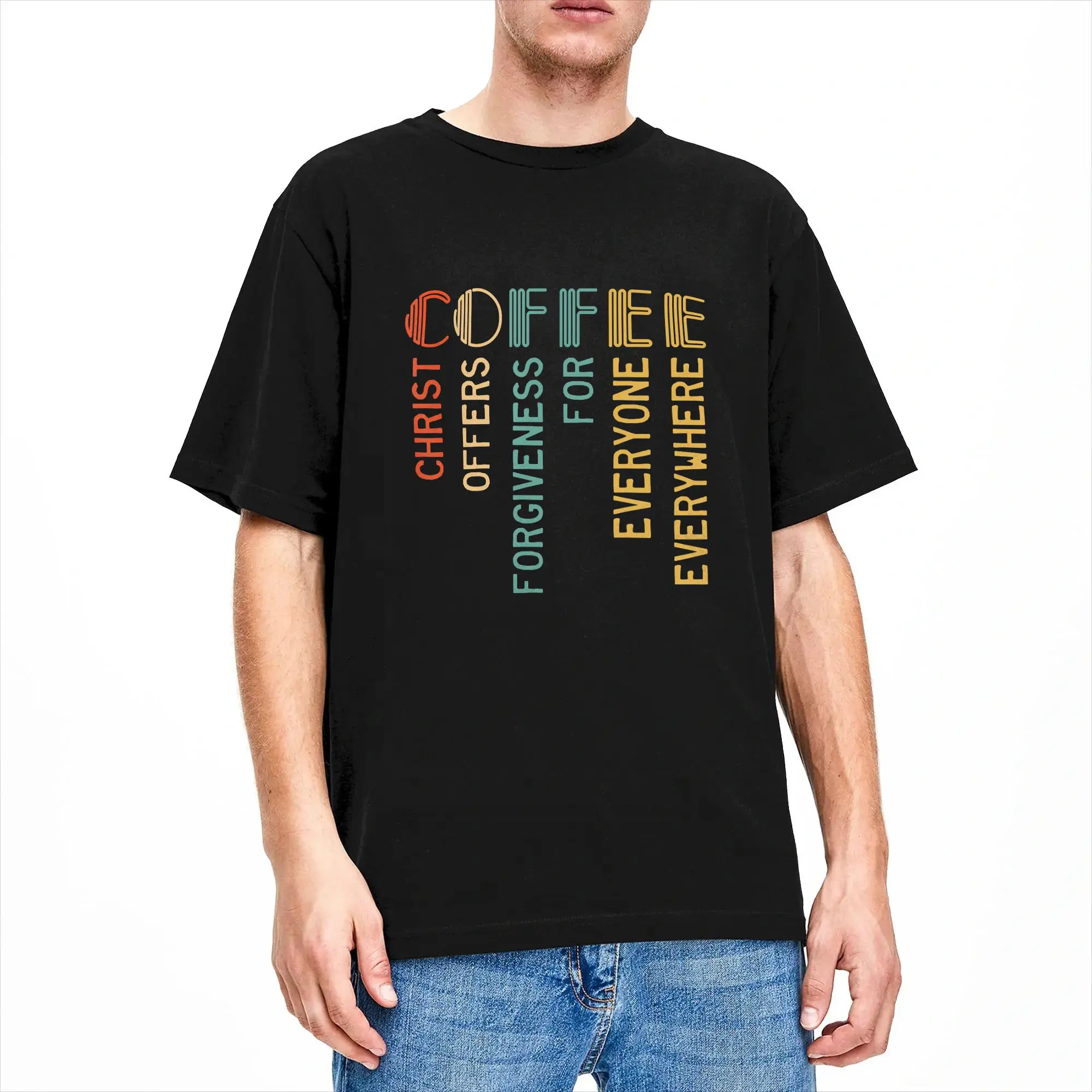 Oversized T-Shirt Summer Coffee Christ Offers Forgiveness For Everyone Everywhere Trendy Cool T Shirts  Cotton Tshirt for Men