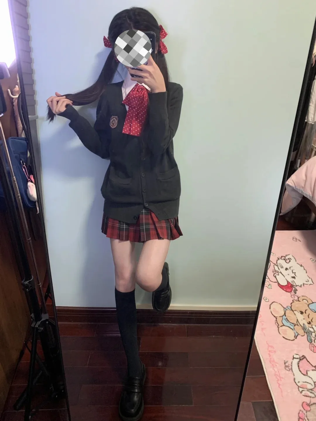 

Red Plaid Knitted Sweater And Skirt Set Pure Color Cardigan Versatile School orm Sle Winter Faion Women's Ensemble