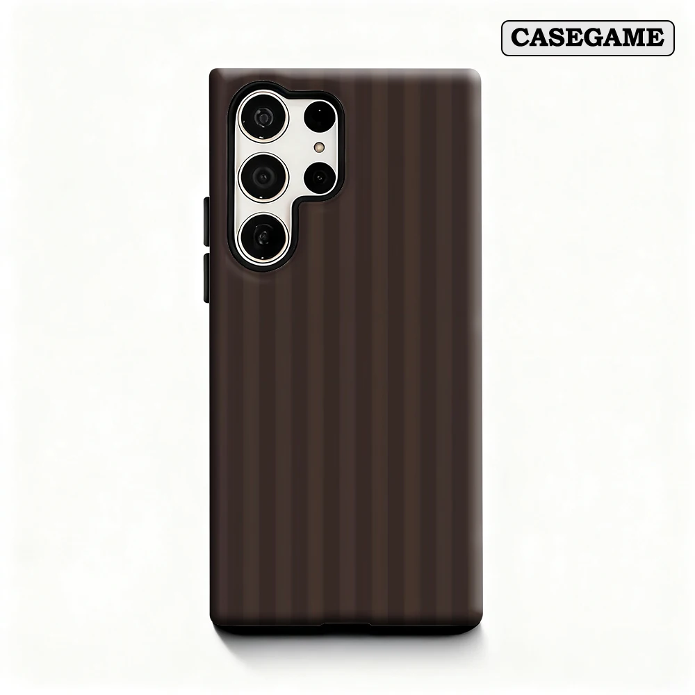 Funda de teléfono con Raya Vertical de Chocolate para Samsung Galaxy S25 Ultra S24 S23 Ultra Plus, funda trasera de doble capa a prueba de golpes