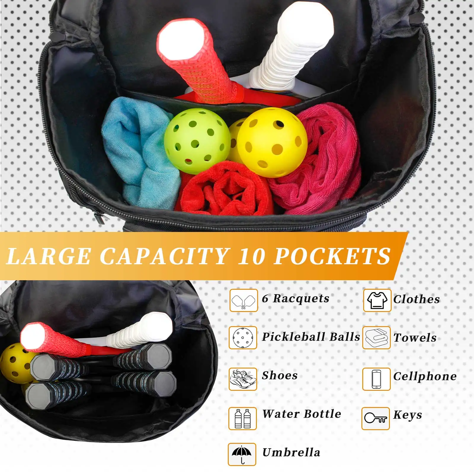 Pickleball Backpack with Fence Hook and Shoe Compartment for Paddles & Balls and Water Bottles for Men and Women