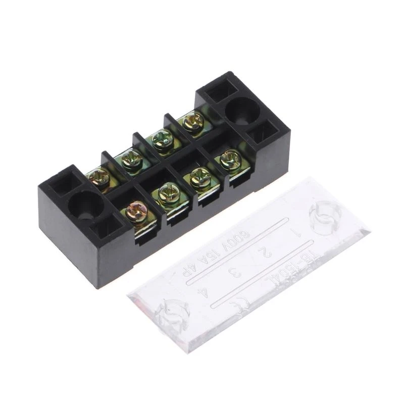 600V 15A 4 Positions Dual Rows Covered Barrier Screw Terminal Block Strip