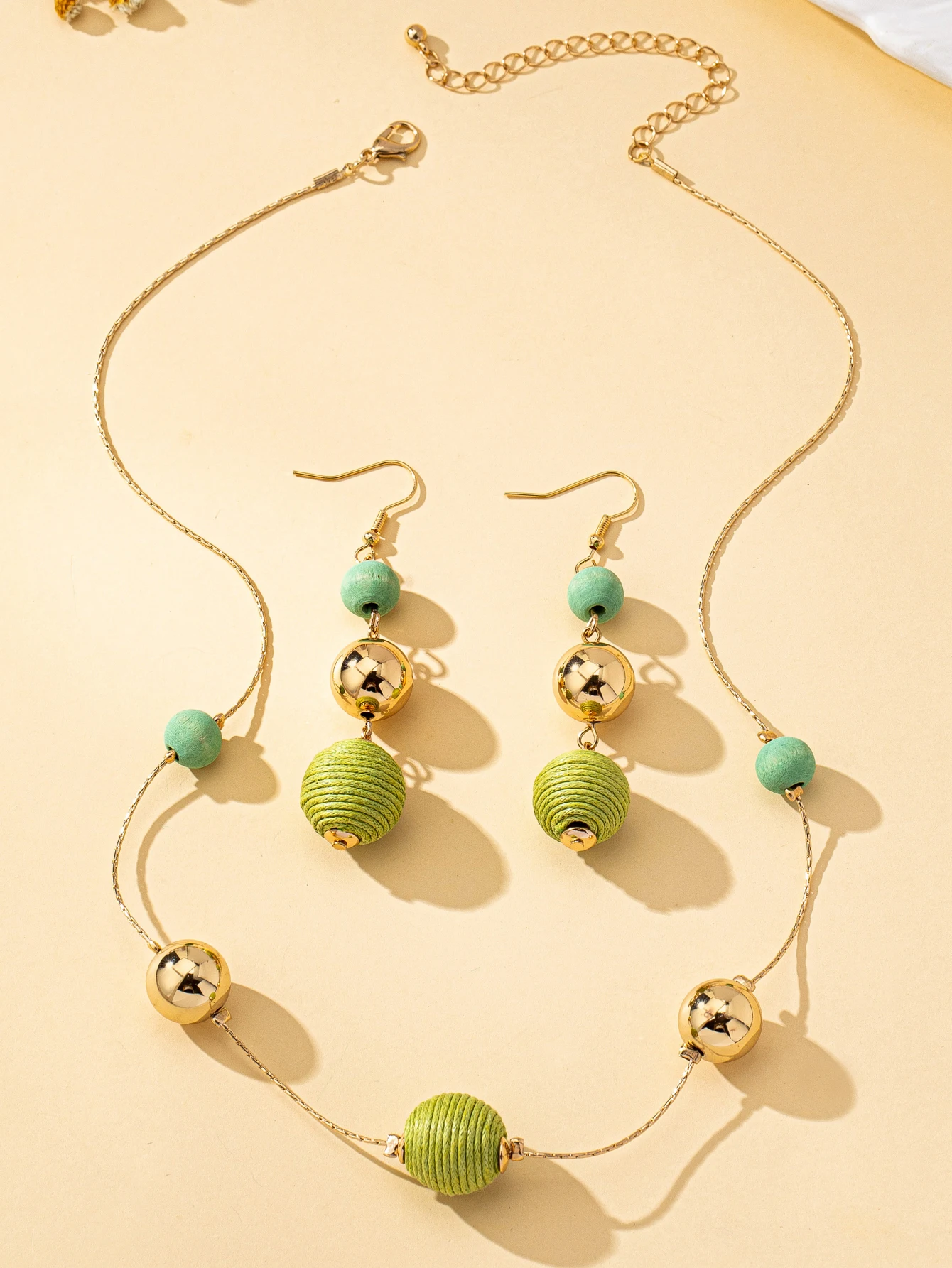 Bohemian Style Handmade Wire-Wrapped Ball Earrings & Necklace Set