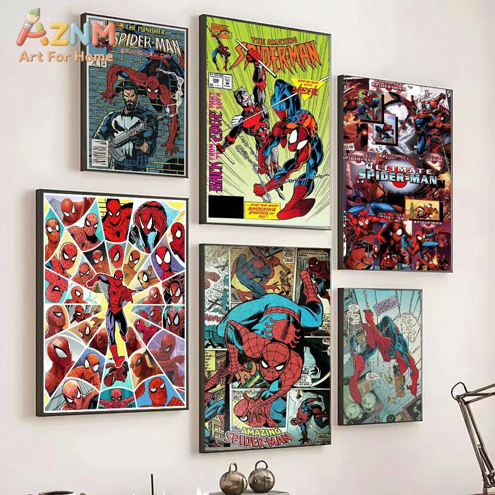 Spiderman Punisher Iron Man Ca - Watercolor Poster Print ulasan dan harga