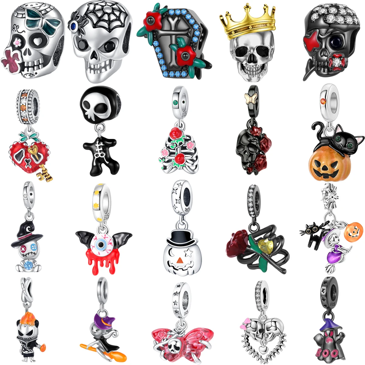 

Original 925 Sterling Silver Halloween Witch Skull Pumpkin Ghost Charms Beads for Pandora DIY Bracelet Women Jewellery Gift