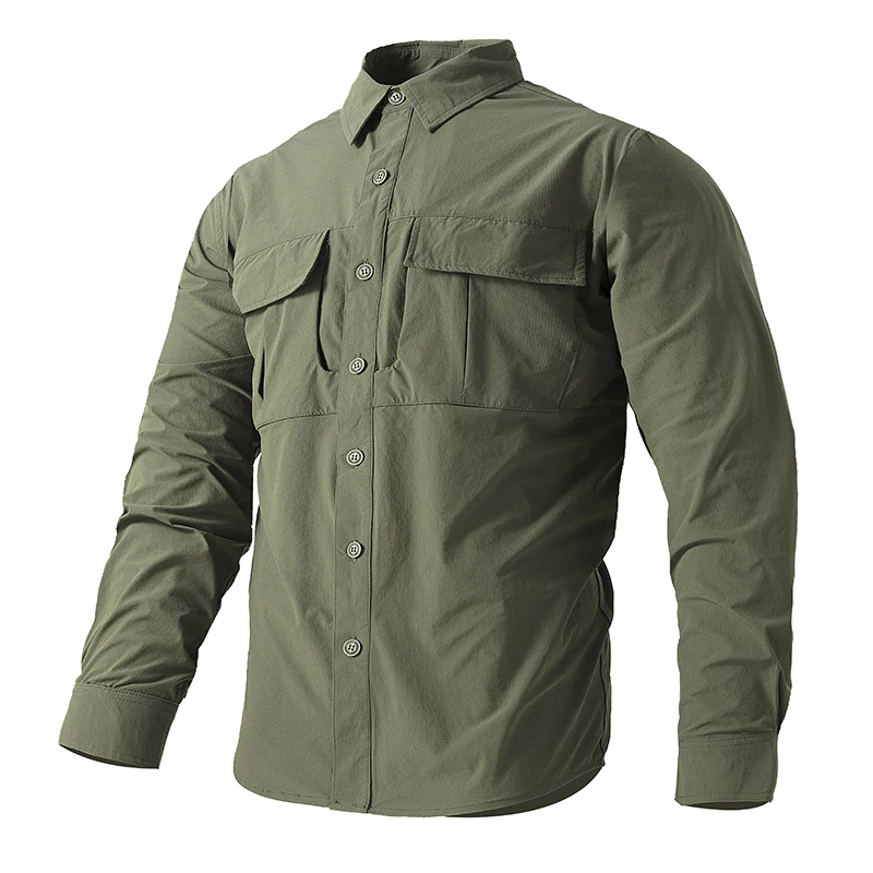 

Outdoor Hiking Cargo Tactical Long Sleeved Casual Shirts High Quality Camisa Waterproof Military Camping Fishing Cargo Shirts