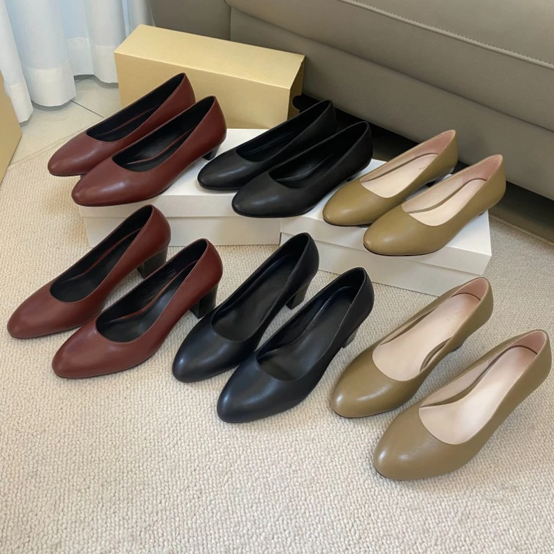 

2024 Classic Minimalist Imported Calfskin Small Round Toe Shoes