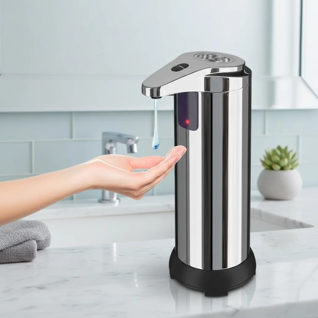 

Новый автоматический дозатор мыла из нержавеющей стали, водонепроницаемый электрический бесконтактный дозатор мыла, дозатор дезинфицирующего средства для рук, ванная комната