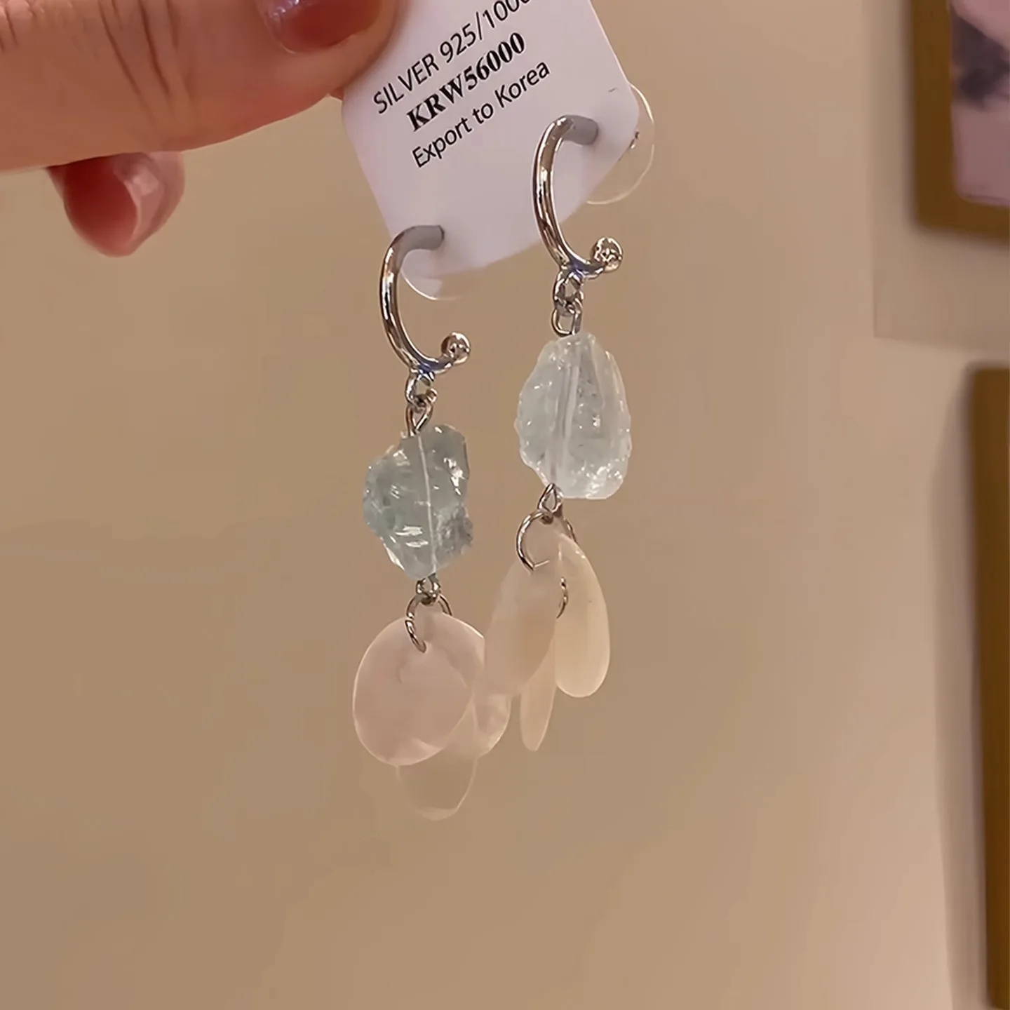 Imitation Fritillary round tassel earrings fashionable small fresh blue irregular crystal geometric earrings