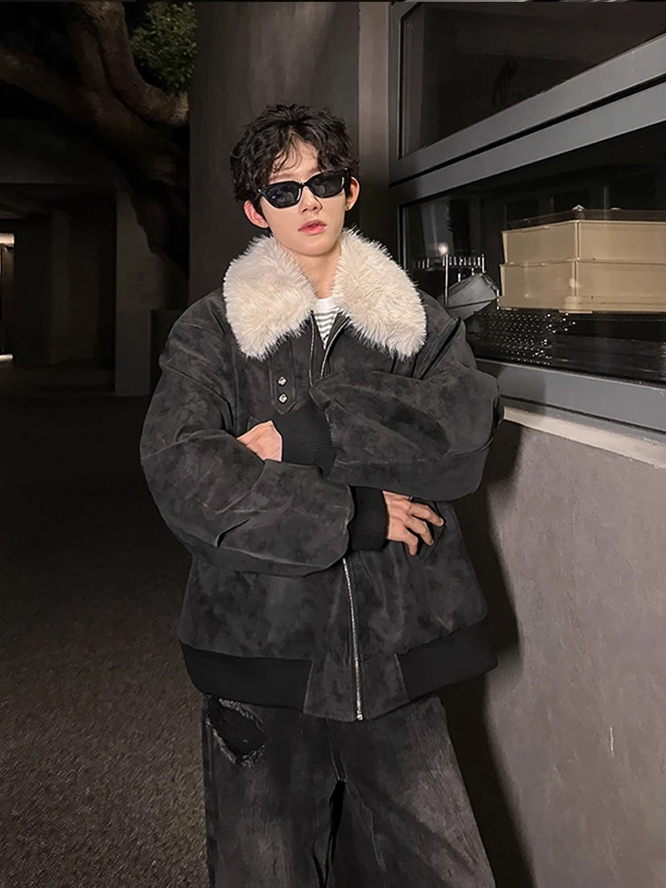 Черный, окрашенный в американском стиле, матовый Jaet, бархатный воротник ягненка, теплая мужская хлопковая одежда, осенне-зимняя молодежная модная повседневная молния