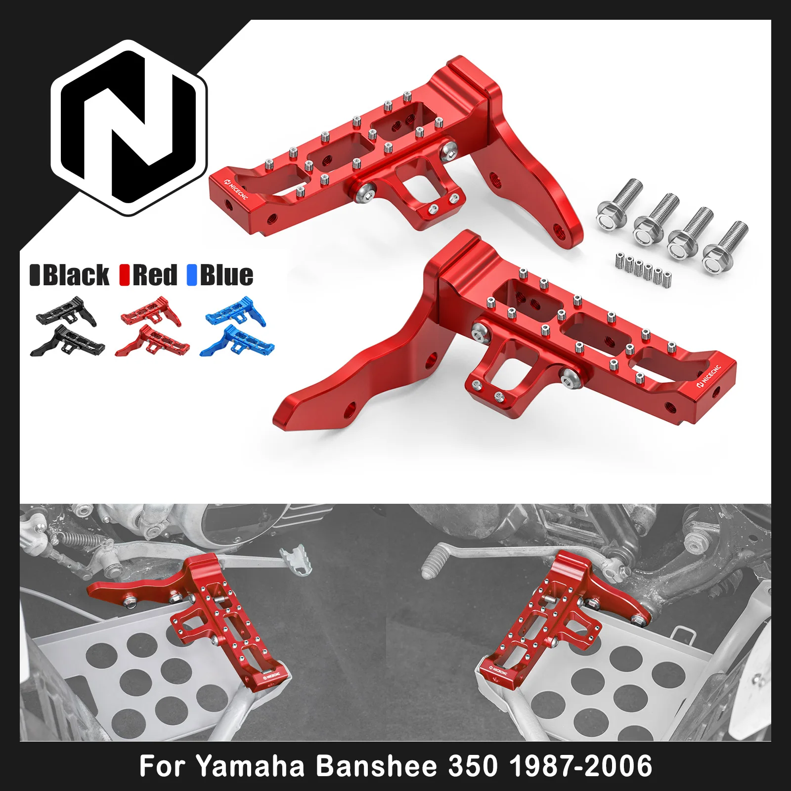 

1Pair NICECNC Extended Wider Foot Pegs For Yamaha Banshee 350 1987-2006 Replaces 3GG-27411-01-00 3GG-27421-01-00 Aluminum 13mm