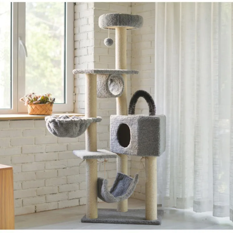 Large Cat Tree Climbing Frame with Multiple Hamocks, Wooden Towers, Training Aids, Scratcher, Pet Products