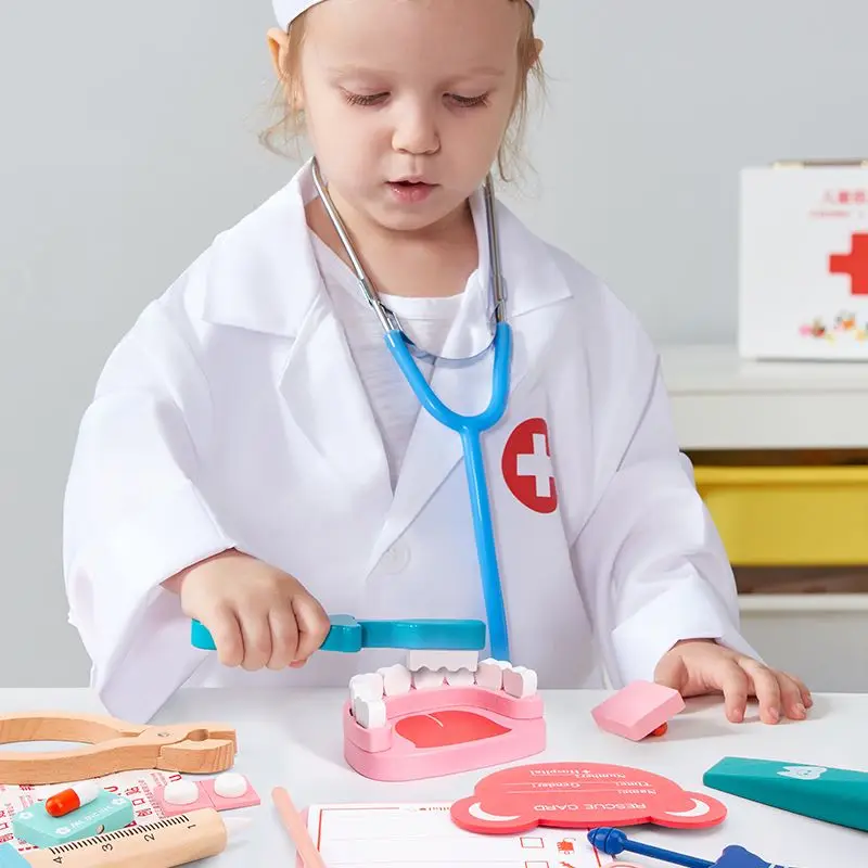 Simulazione del bambino giochi di ruolo del dottore scatola di pillole di legno 3D giocattoli medici del dentista per i bambini accessori per l'allattamento regali per l'apprendimento precoce