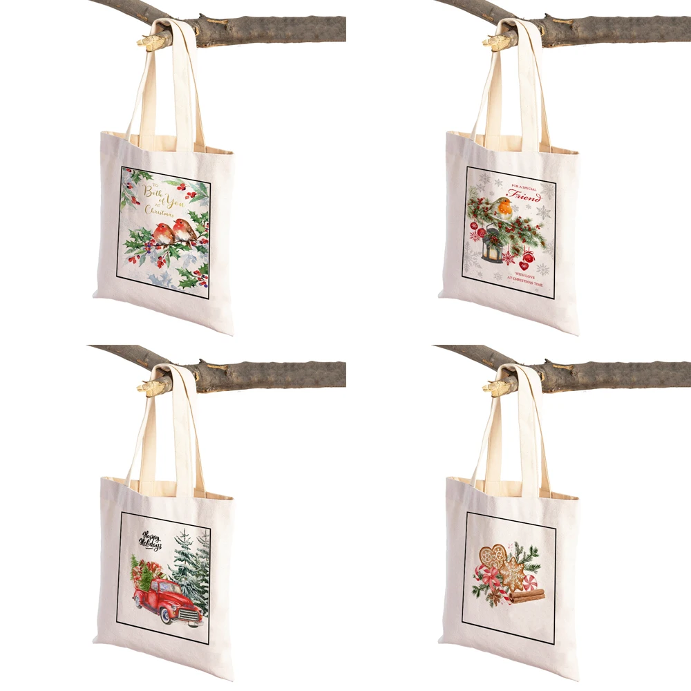 Lady Xmas Handbag Merry Christmas Casual Women Shopping Bags Cartoon Santa Claus Snowman Shopper Bag Supermarket Shoulder Tote