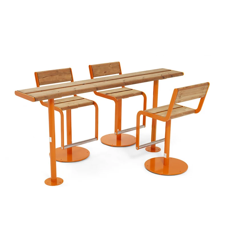 

Outdoor One-piece Park Chair Metal Table Chair Combination Street Restaurant Seat Bench Solid Wood Plastic Wood Table And Chair