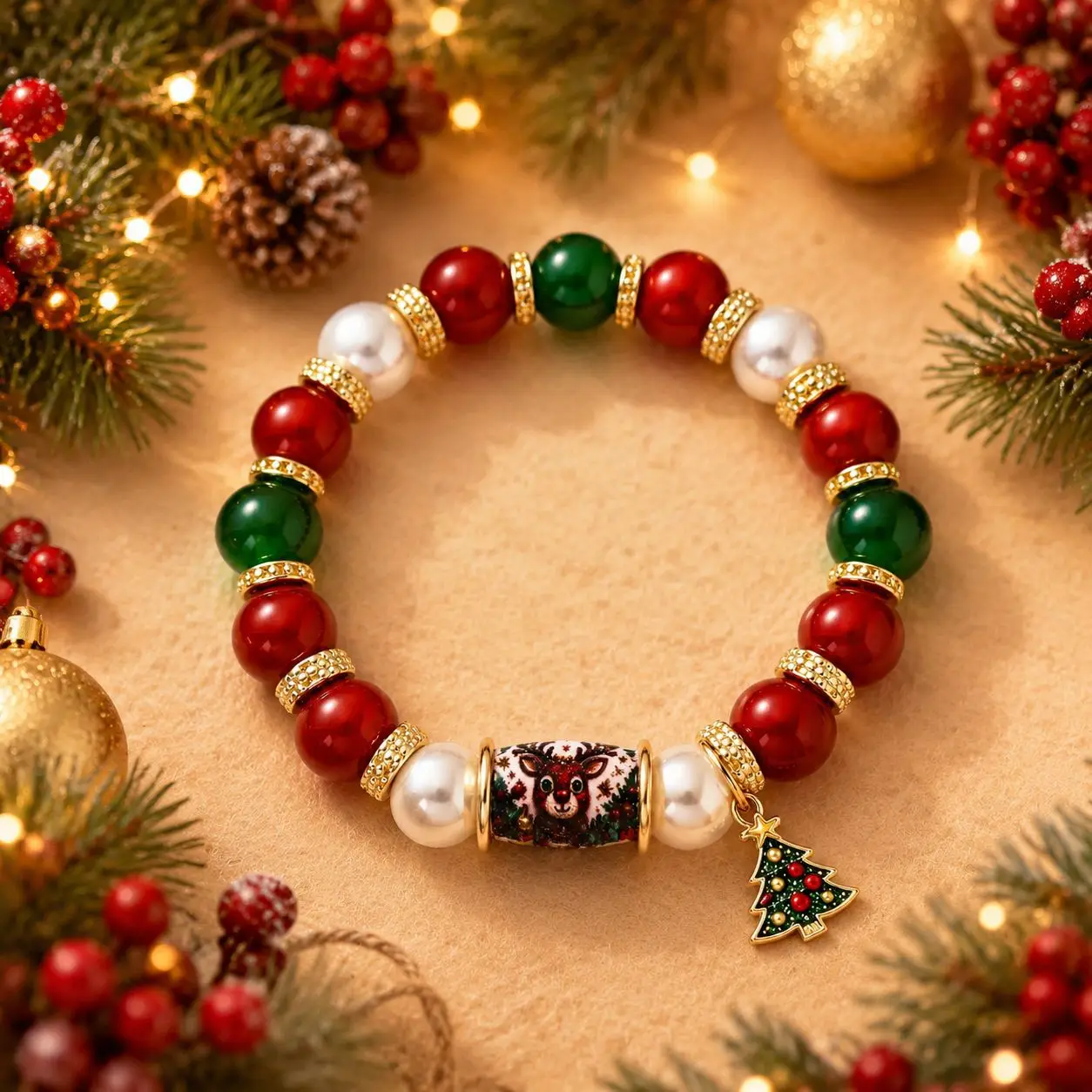 Christmas Beads Animals Bracelet Accessories Unique Christmas Tree Pendant Resilient Bracelet Handcrafted Gift For Festival