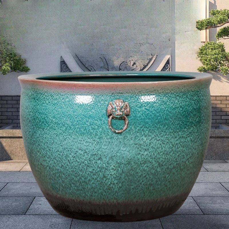 Jade green ceramic fish tank living room raising koi water lily lotus pot courtyard outdoor king old-fashioned water tank