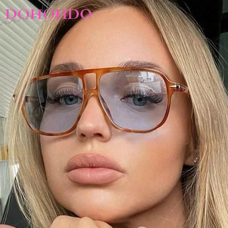 

2025 Vintage Square Sunglasses For Women Men Thick Frame Double Bridges Eyewear Female Fashion Pilot Sun Glasses UV400 Shades