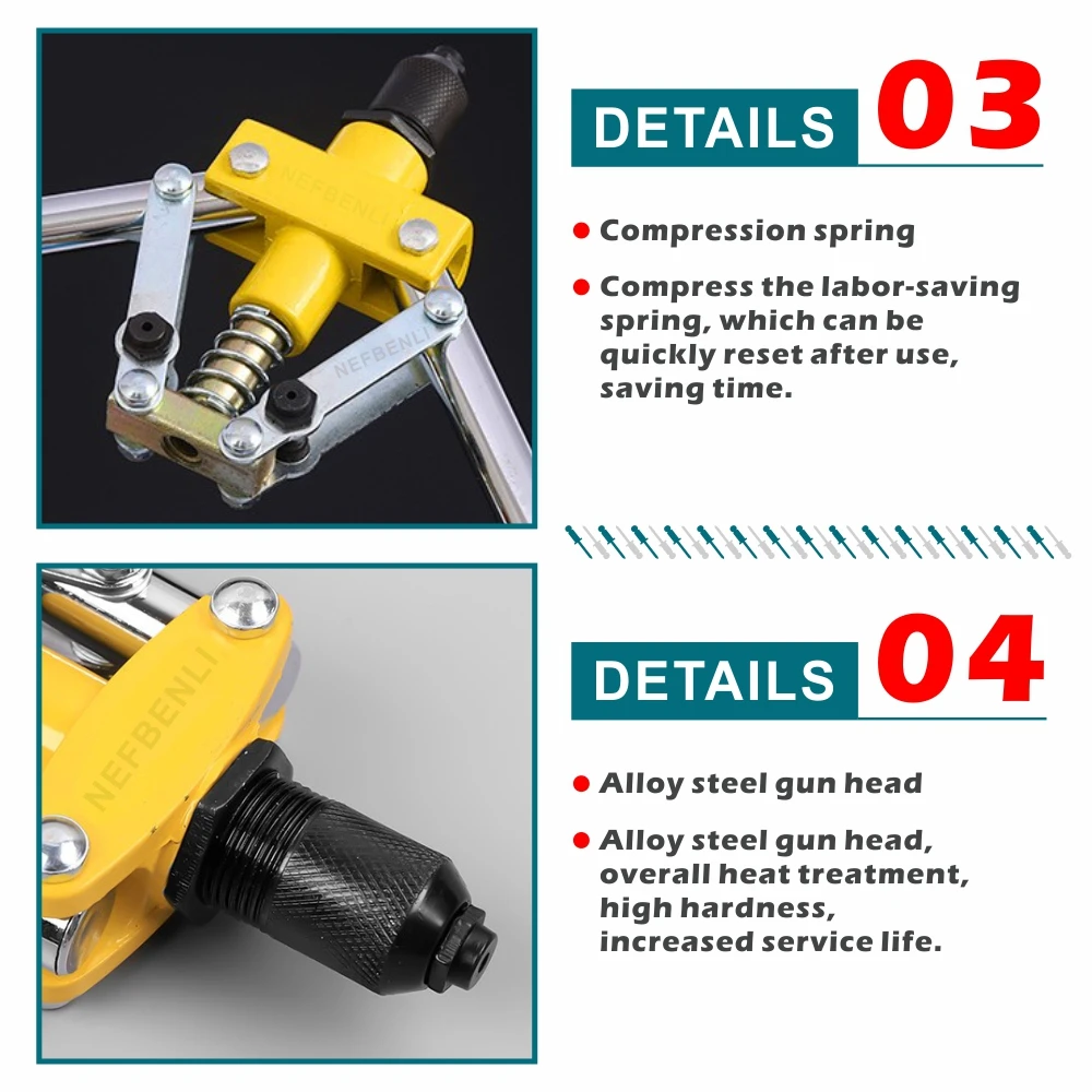 Rivet Gun Household Manual Riveter Double DIY Tool Professional Grade Double-Handle  Labor-Saving Pull Blind Rivet Gun