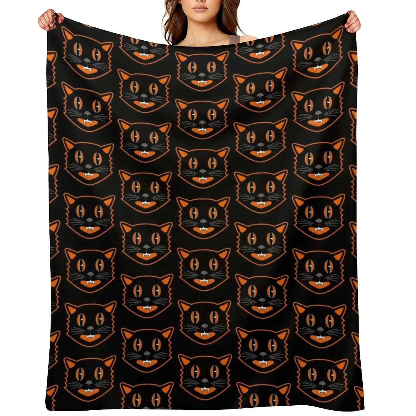 

Vintage Halloween Black Cat - Scaredy Cat Throw Blanket Heavy Vintage valentine gift ideas bed plaid Blankets