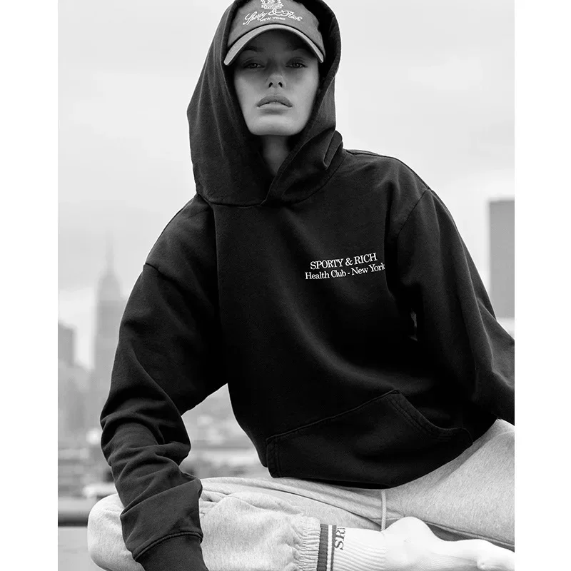 

2024 Early Spring New North American Niche Sporty&Rich Letter Printed Fleece Sweatshirt Women's Hoodie