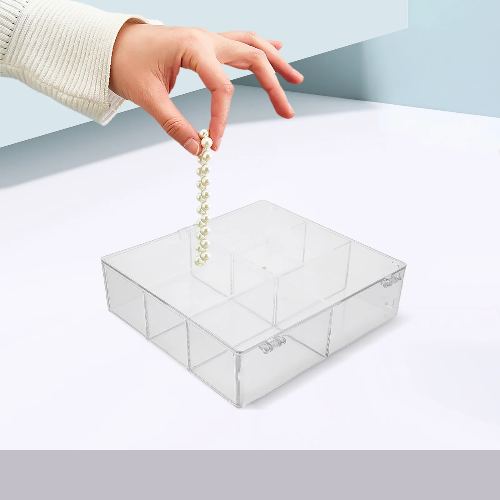 

Clear Makeup Organizer Box with Lid Transparent Vanity Table Storage Perfume Skincare Cotton Swab Holder Portable