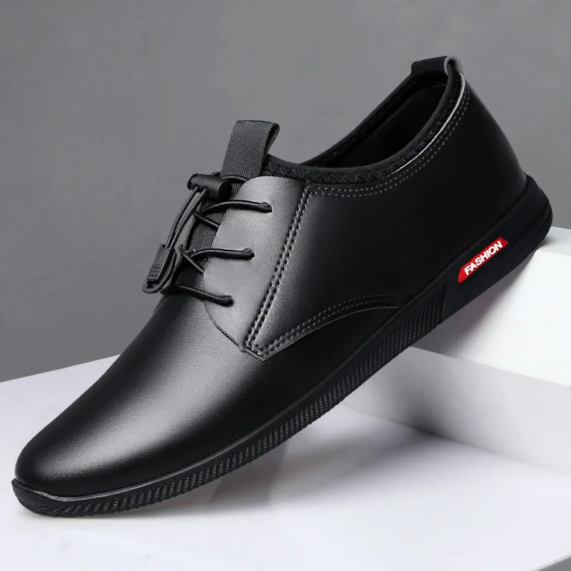 2024Men Casual Shoes Fashion Classic Pu Leather Shoes Black Hot Sale Breathable Business Lace-Up Men Shoes