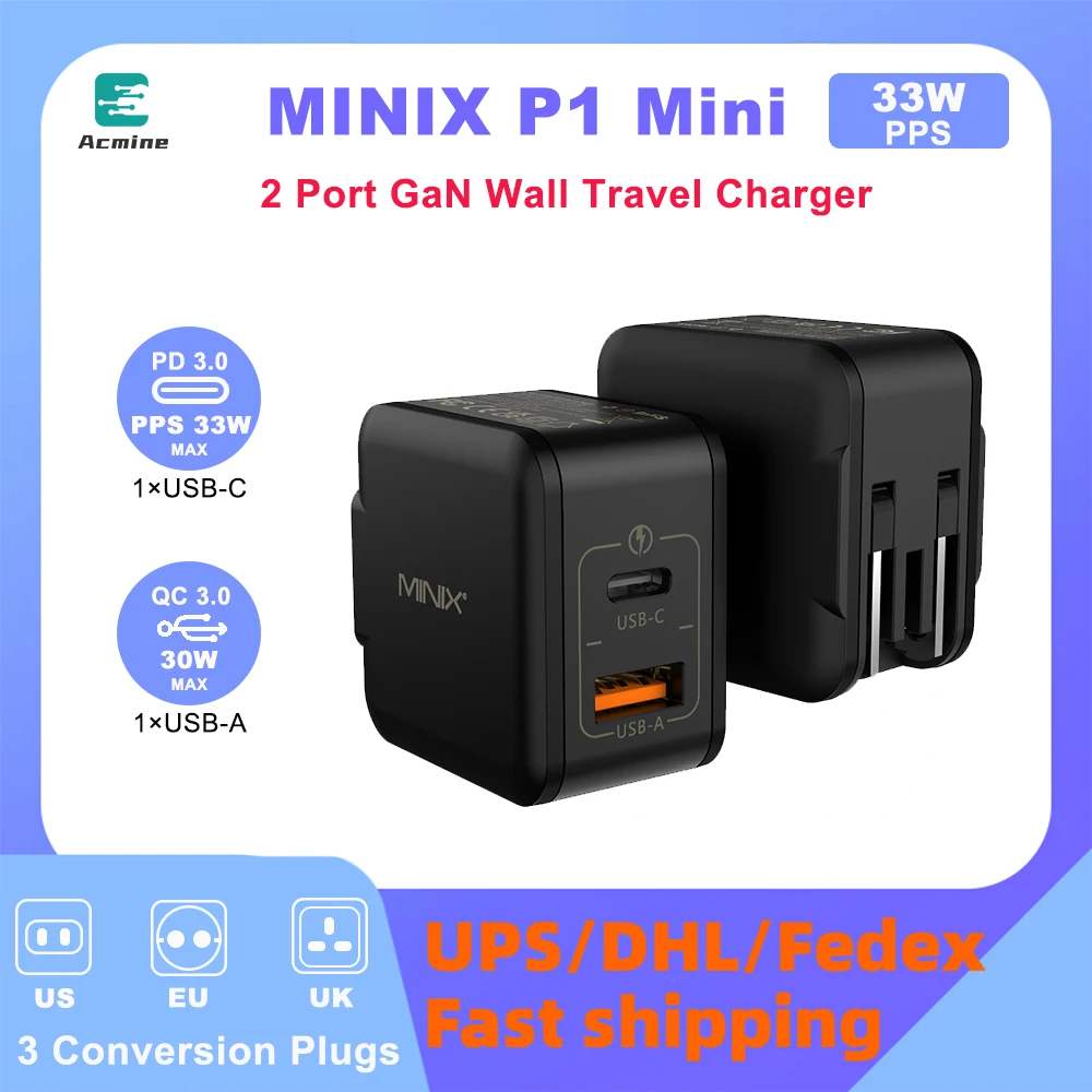 

MINIX P1 Mini 33W GaN зарядное устройство для путешествий офисный концентратор для телефона планшета ноутбука консоли