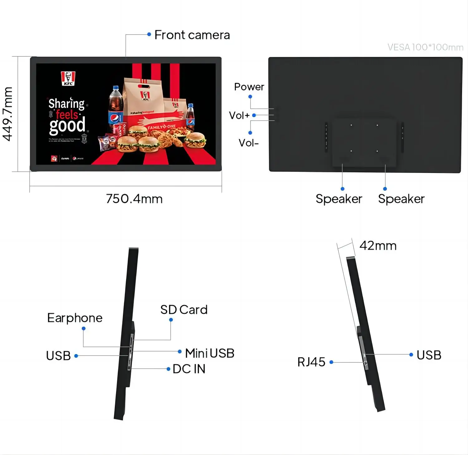 Ultra dünner 32-Zoll-Android-12-Multimedia-Player mit vertikalem Bildschirm mit schmaler Kante an der Wand montiertes eingebettetes weißes Farbdisplay vesa