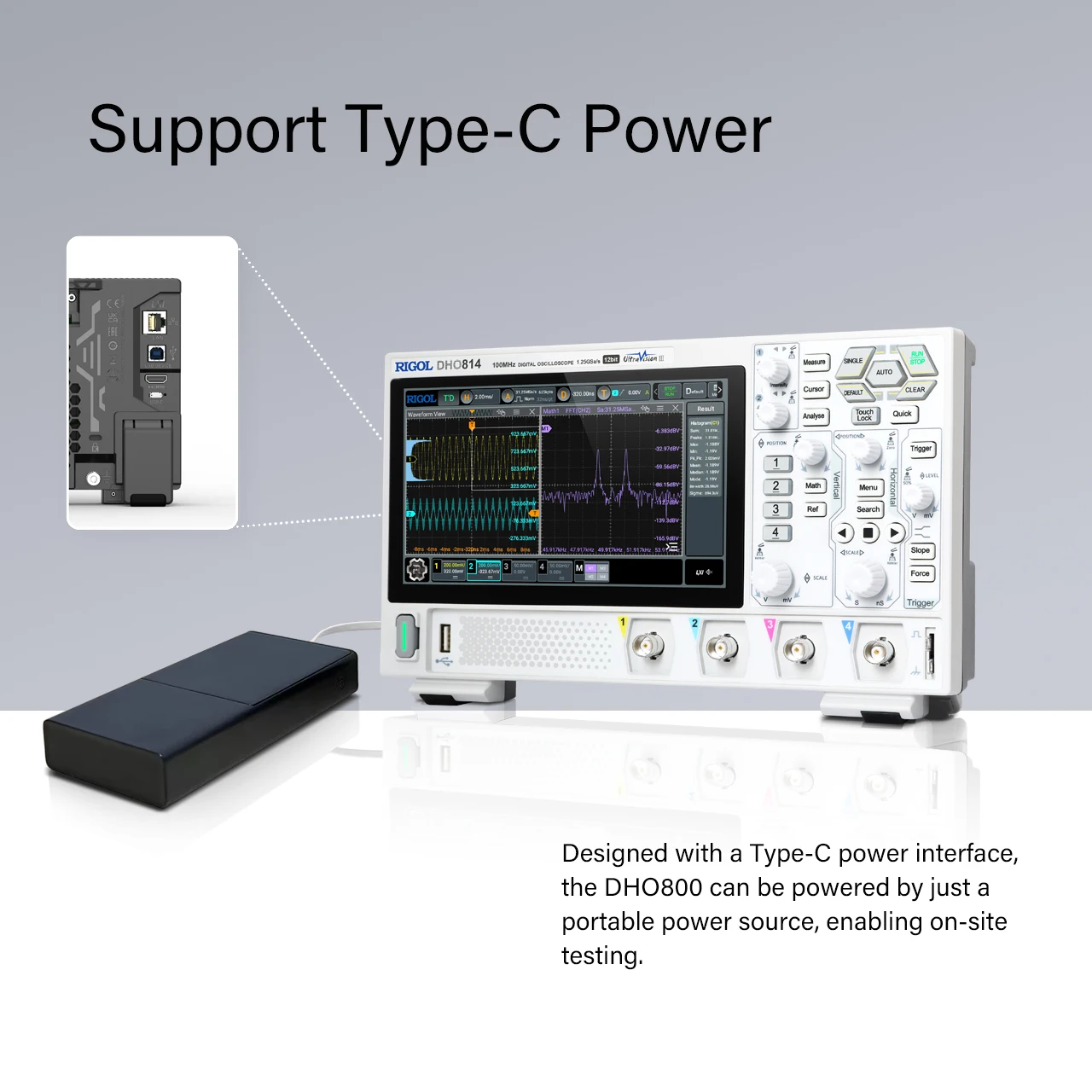 RIGOL DHO800 Series Digital Oscilloscopes Portable,70-100MHz,1.25G Sa/s, type-c Power Supply, DHO802/DHO804/DHO812/DHO814