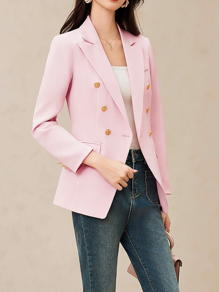 Moda senhoras blazer casaco feminino branco rosa manga longa feminino negócios trabalho wear fino jaqueta formal para o outono inverno