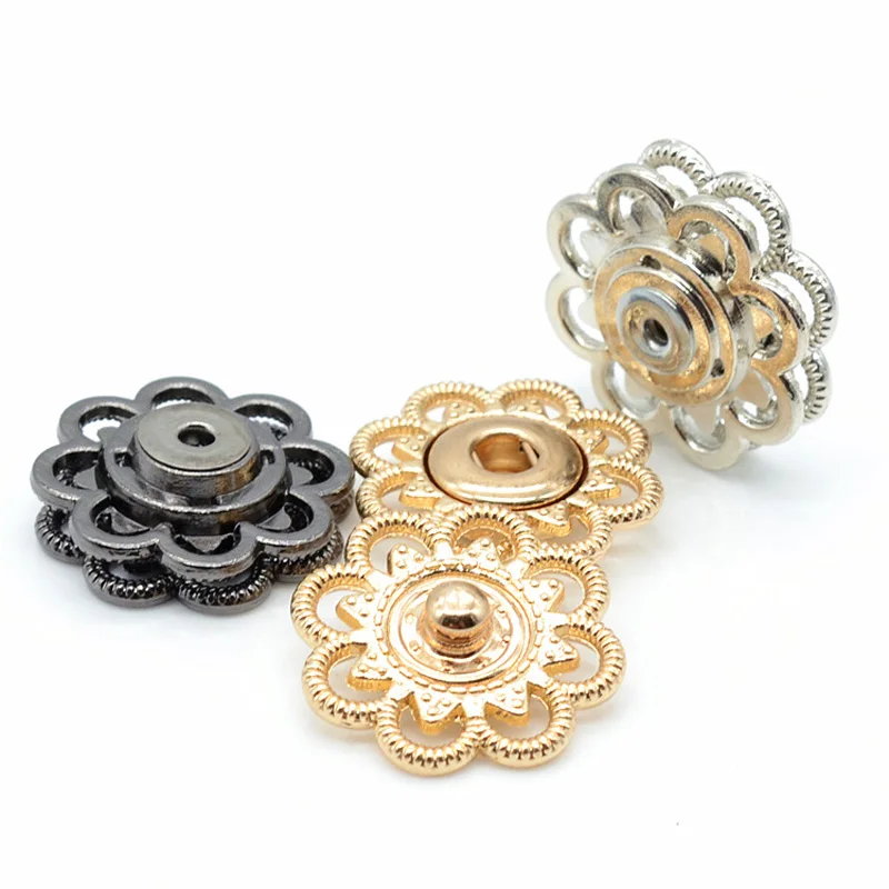 10 قطعة/الوحدة 21/25 مللي متر الذهب والفضة معدن الجوف البتلة سبيكة الأم الطفل مزيج زر معطف غير مرئية زر مخفي N628