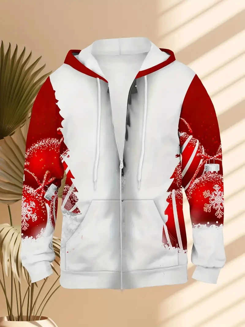 2024 Christmas Men\'s Funny Zip Up Hoodies Unisex 3d Printed Winter Snowman Santa Claus Sweatshirt Harajuku Y2k Fashion Men Coat