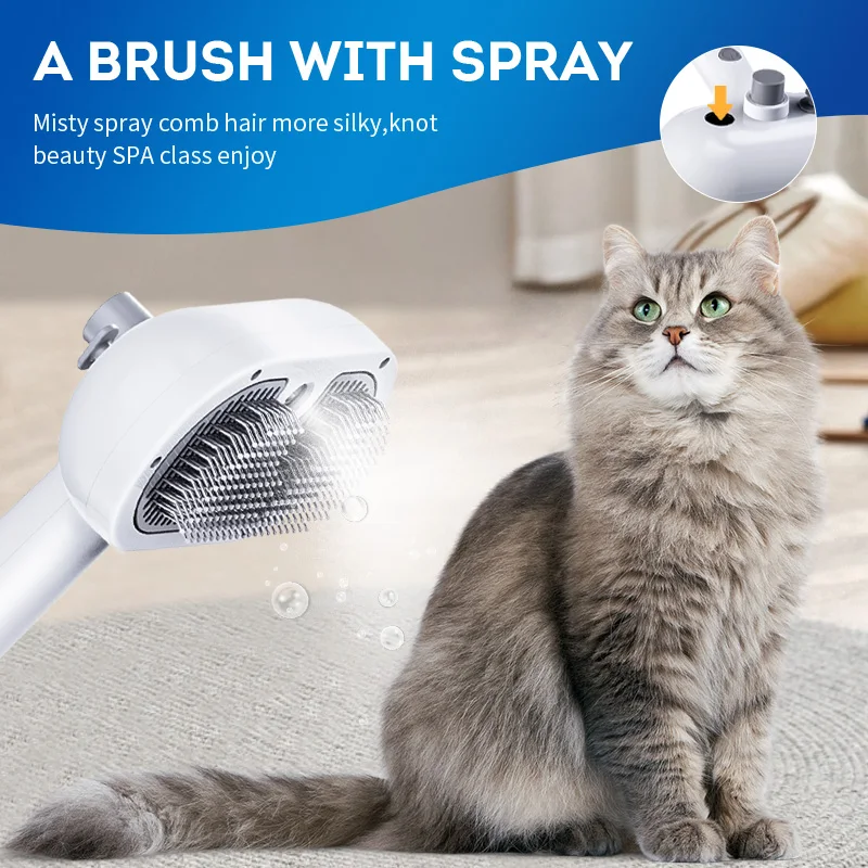 Cepillo Pulverizador para Mascotas, Cepillo Antiestático para Perros y Gatos con Pulverizador de Niebla, Hidratante y Antifrizz, Recargable de 300 mAh