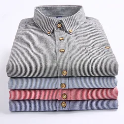 100 Cotton Long Sleeve Shirt for Men Oxford Single Pocket Pure Color Plaid Striped Shirts Casual Men Shirt Long Sleeve Slim Fit