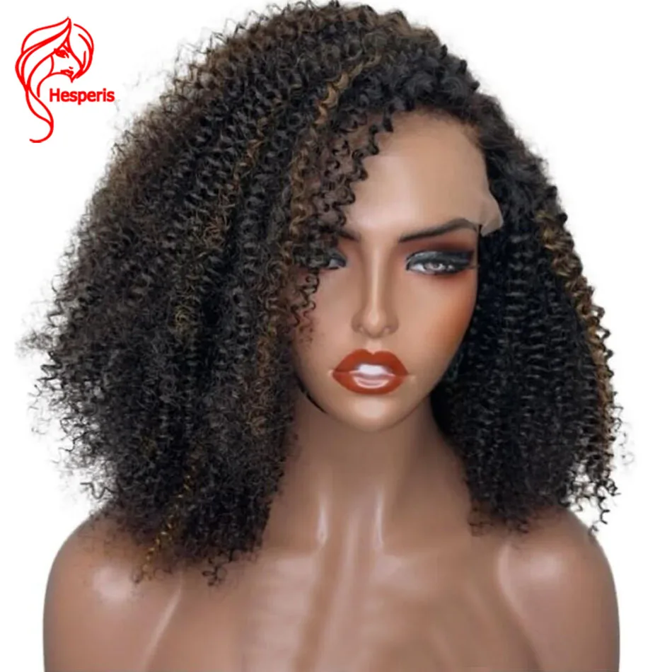 

Hesperis Highlight Human Hair Wigs Side Part Affro Kinky Culy Lace Front Wig Brazilian Remy Silk Base Lace Closure Wig Highlight