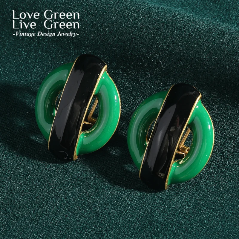 

Vintage Green Earrings Emerald Circle Stud Luxury Quality Jewelry Drip Oil Black Gold Color Mother Day Gift 2025 Trends