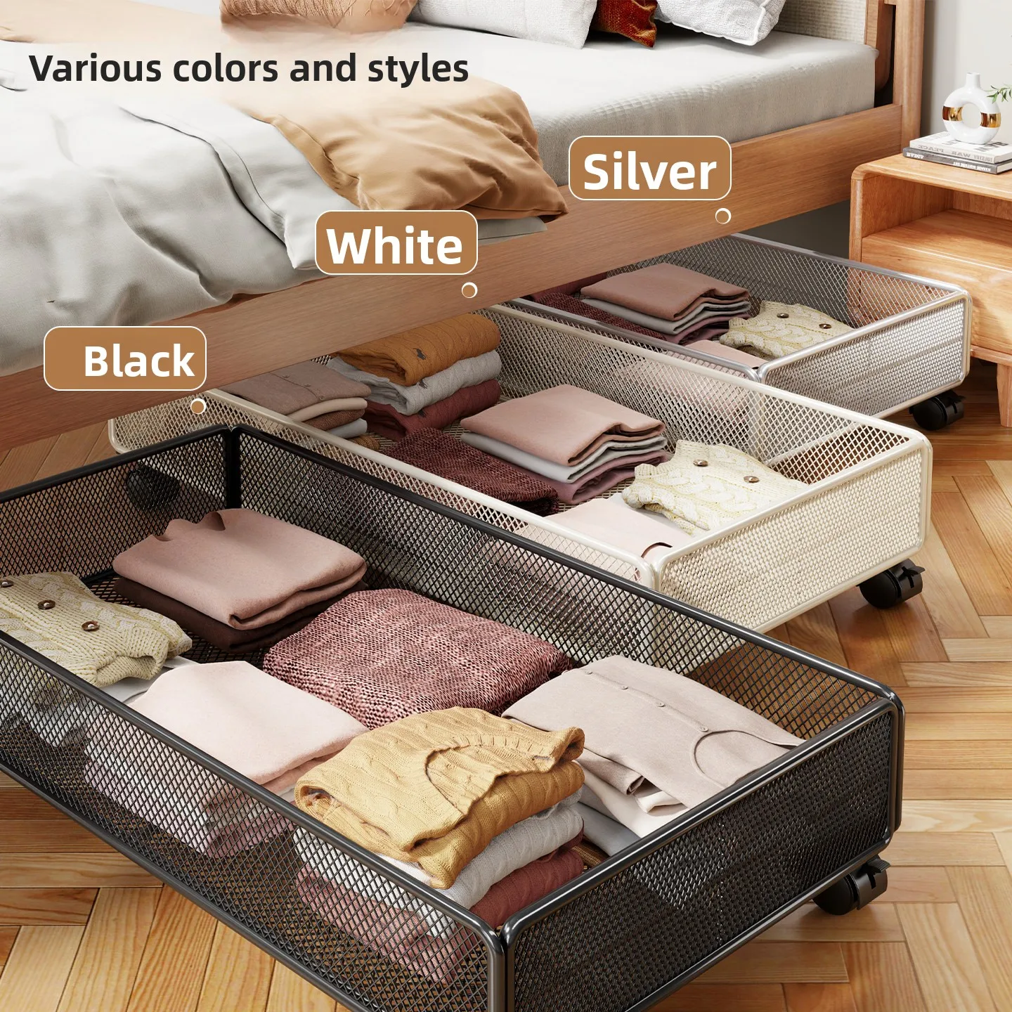 Under-bed Storage Box With Movable Wheels Pull-out Drawer-style Basket Dormitory Locker Bin Model