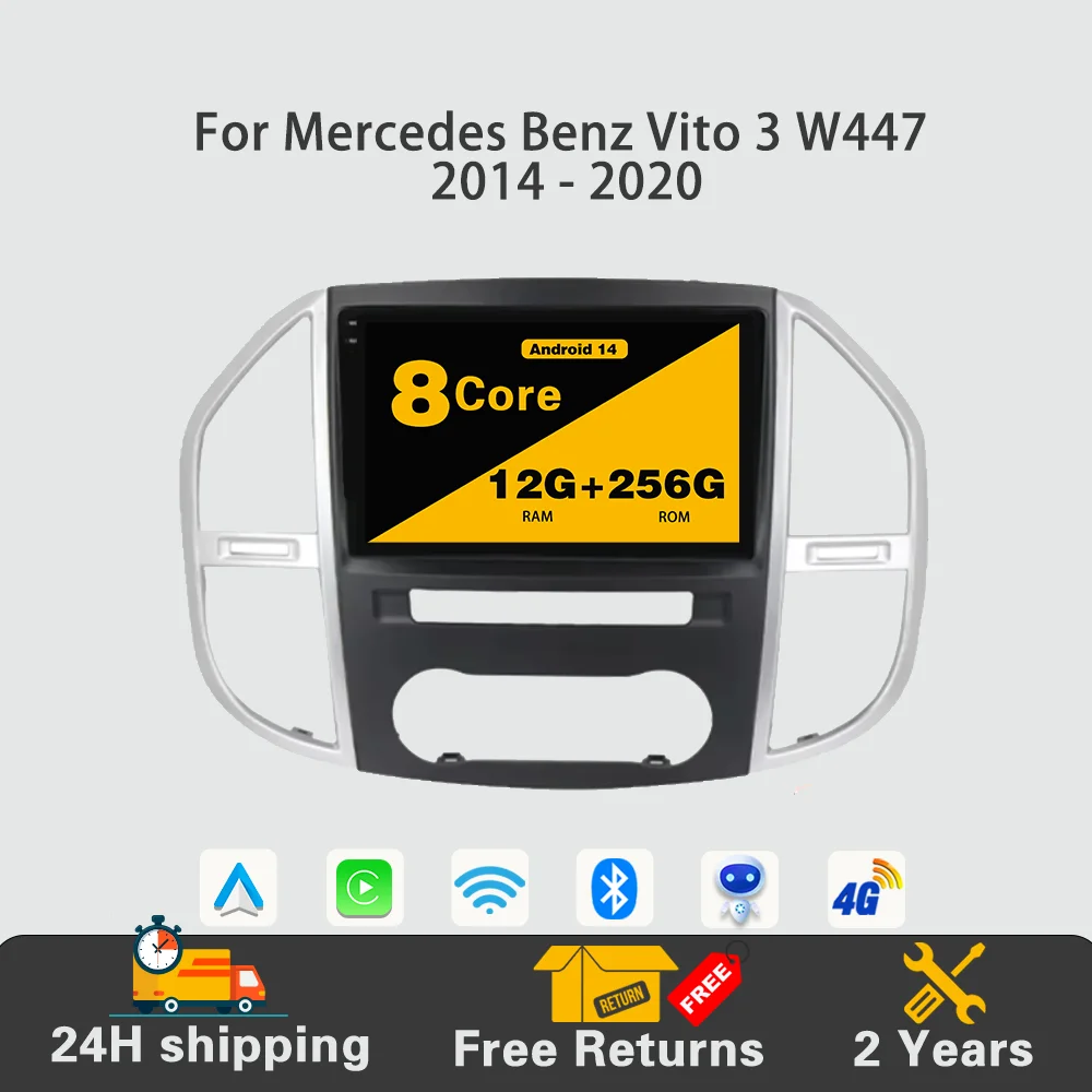 

Android 14 Car Radio Multimedia Player Navigation GPS 4G Wireless Carplay QLED Screen For Mercedes Benz Vito 3 W447 2014 - 2020