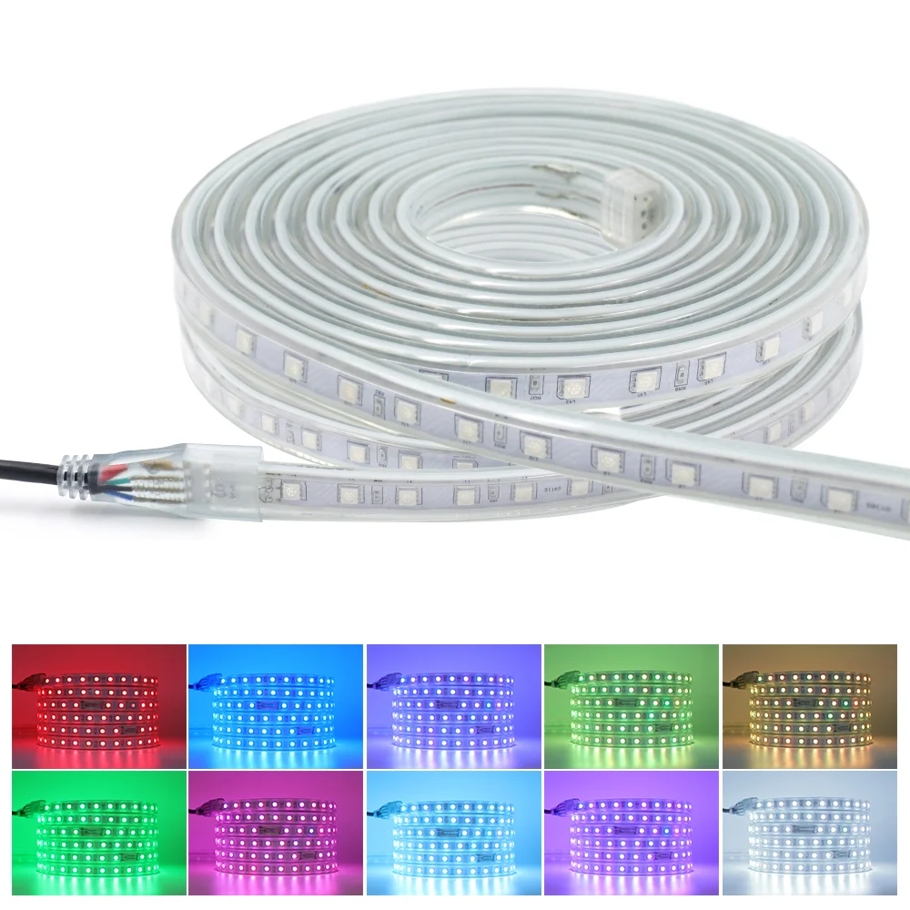 Taśma LED AC220V wodoodporna SMD5050 60 leds/m biały/ciepły biały/taśma LED RGB z pilotem lampa zewnętrzna Home Decor