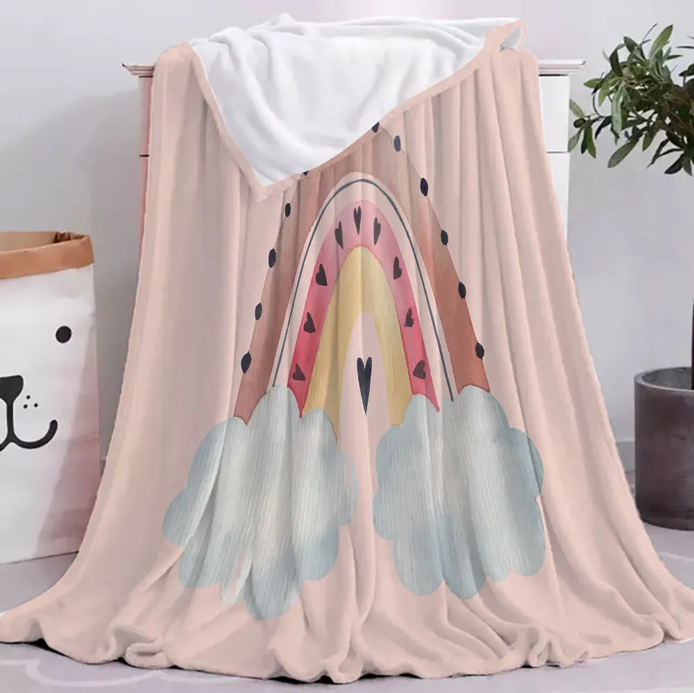 3D Digital Printed Morandi Rainbow Flannel Blanket, Double-Sided Cover, Office Sofa, Warm